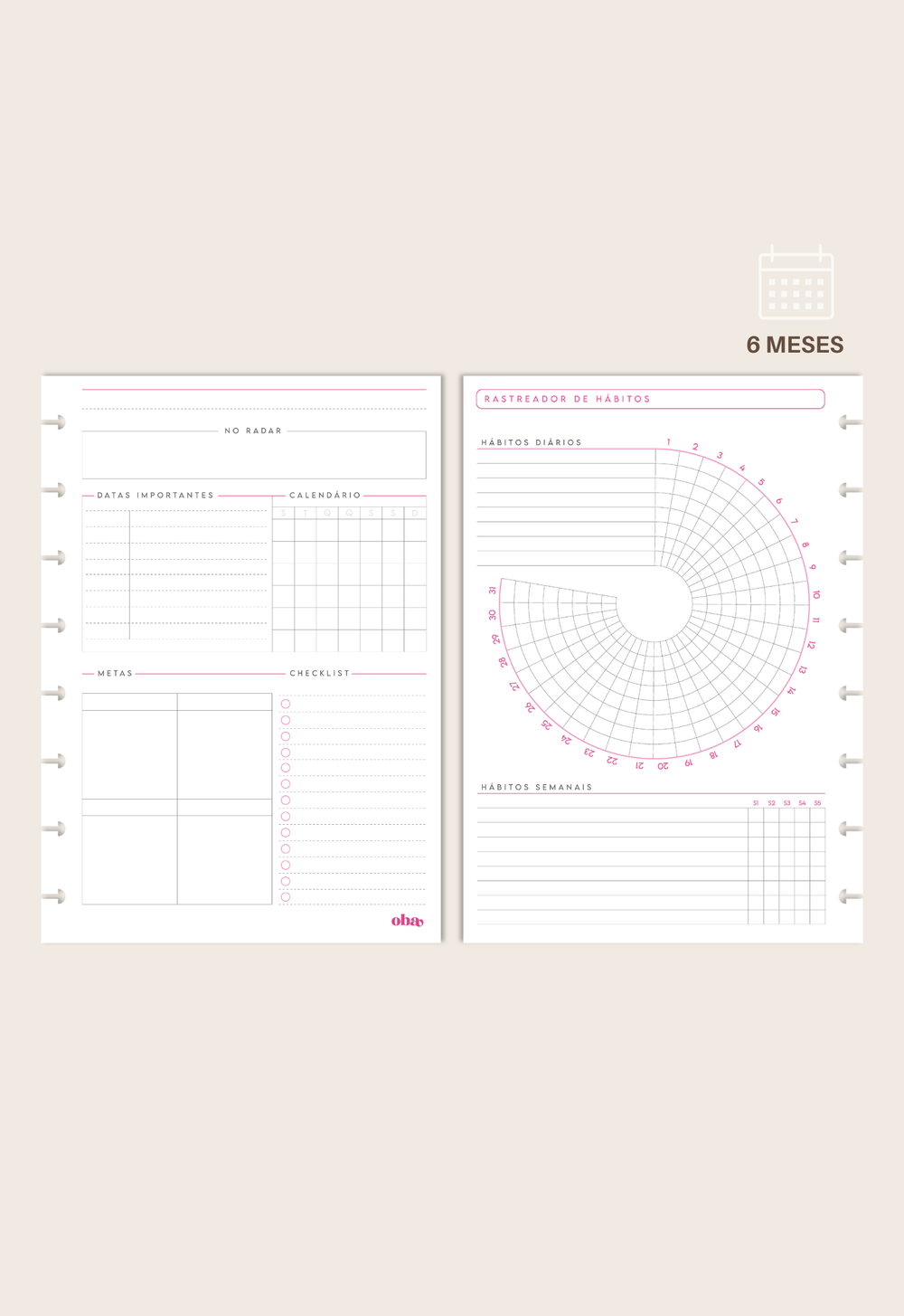 Refil Planner Mensal (6 meses)