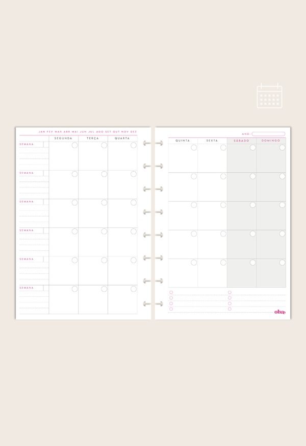 Refil Planner Mensal (6 meses)