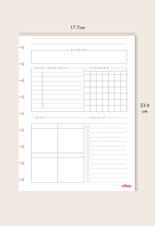 Refil Planner Mensal (6 meses)