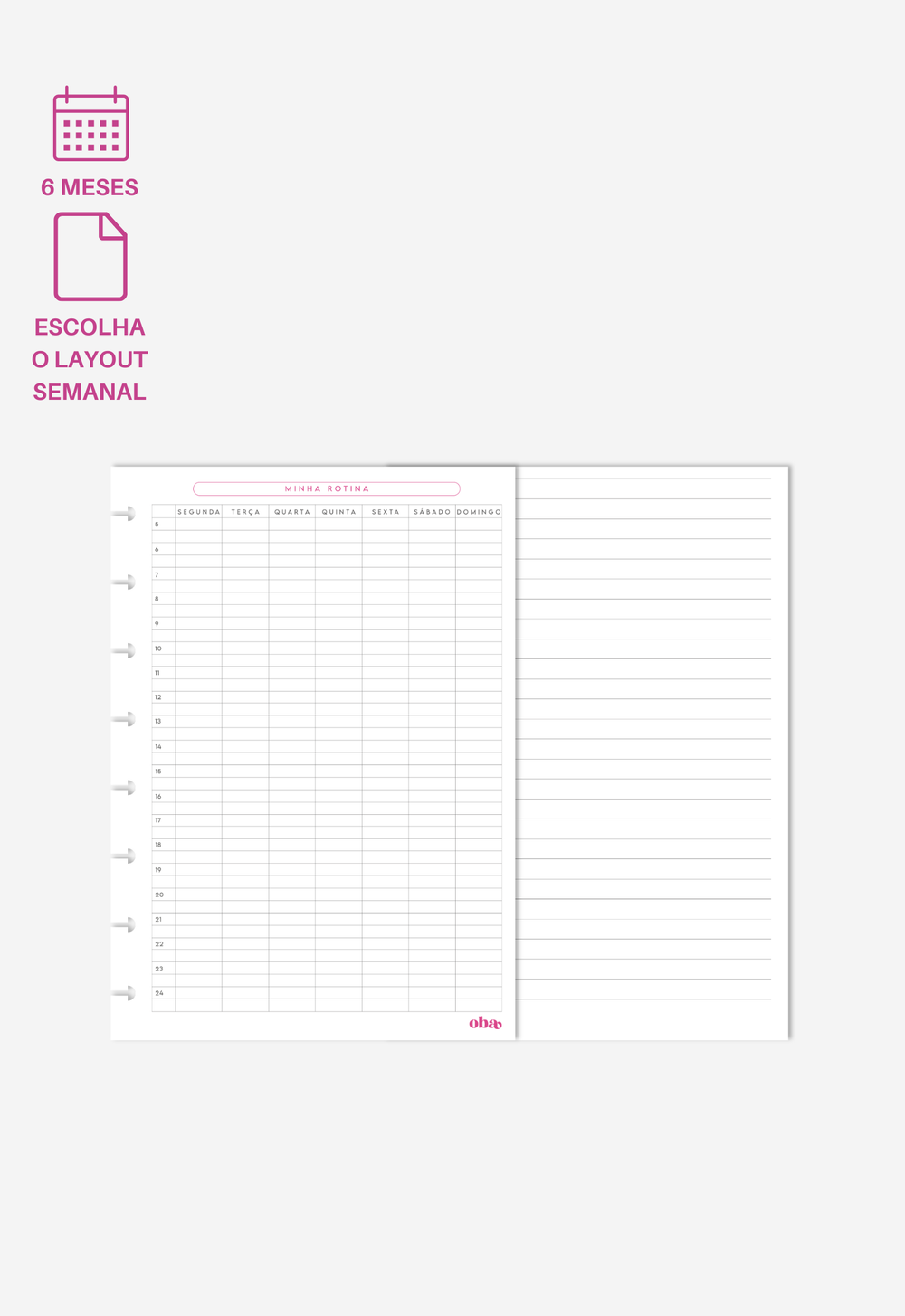 Miolo - Refil de Planner Semanal (6 MESES)